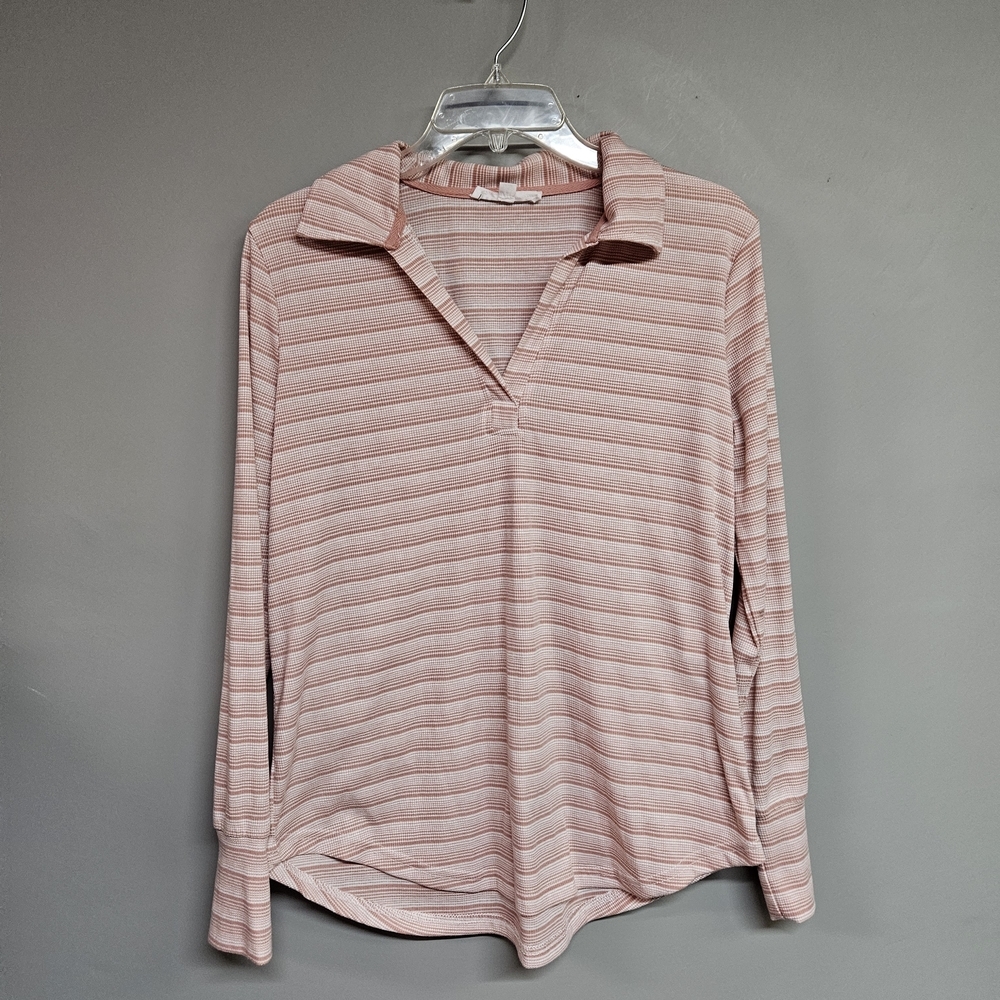 Jane and Delancey Blush Pink Striped Long Sleeve V-neck Top Women's Medium Shirt